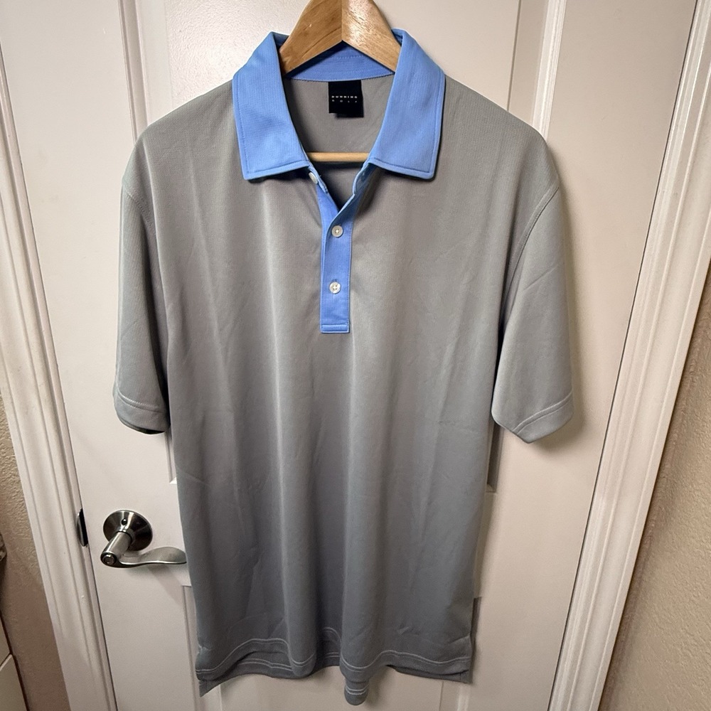 Dunning Golf Polo Shirt Mens M Gray Blue Performance Short Sleeve Golf Medium